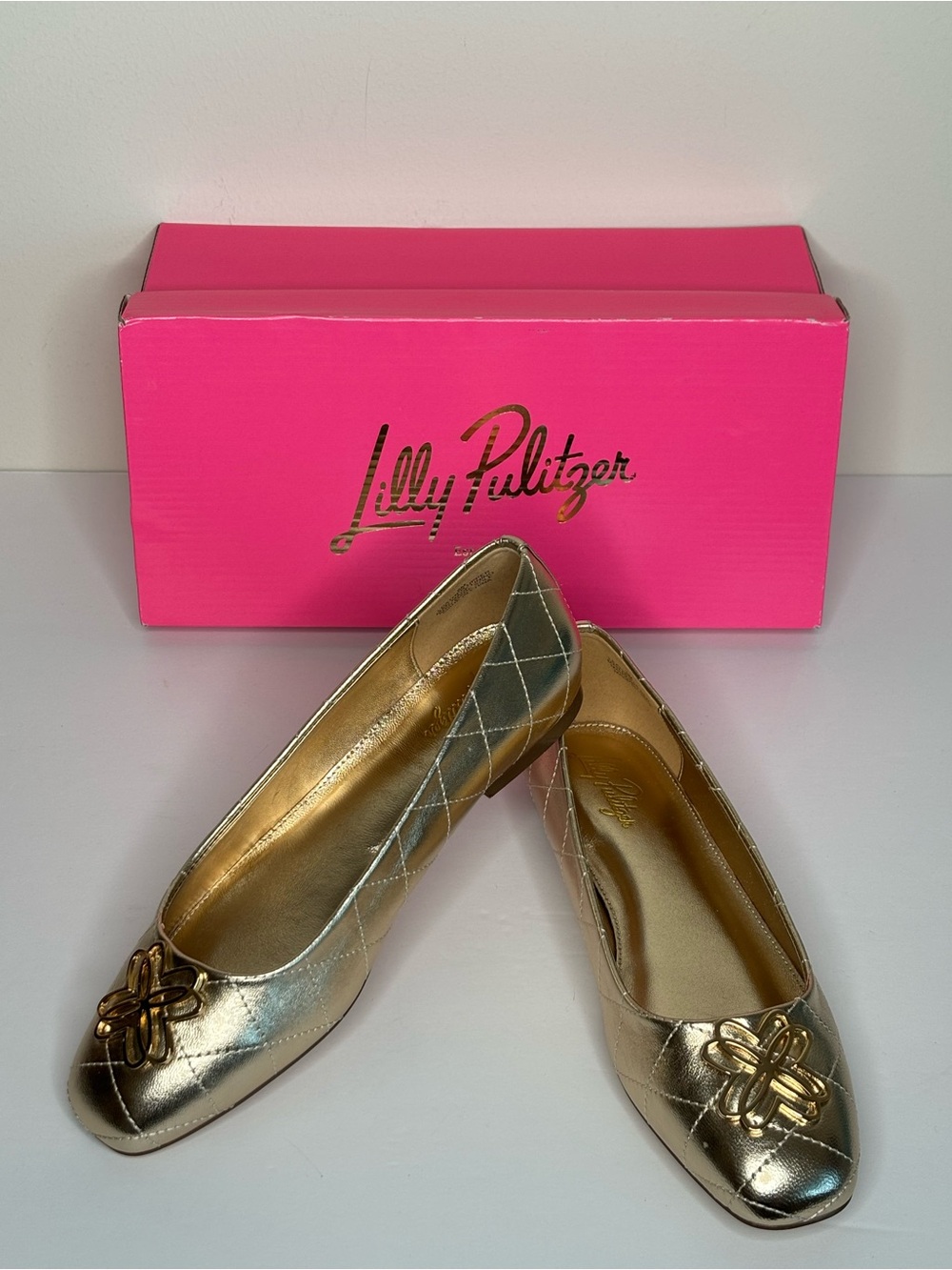 LILLY PULITZER GOLD METALLIC PATINA BALLET FLAT SHOES - Picture 2 of 7